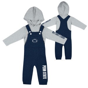 toddler set navy overalls with Penn State & Athletic Logo, hooded long sleeve t-shirt with Nittany Lions